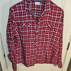Columbia Maroon And Red Checkered Shirt Size XL